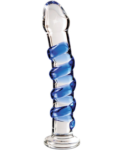 Icicles No. 5 Hand Blown Glass Massager - Clear w/Blue Swirls