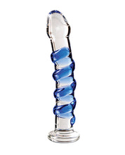 Icicles No. 5 Hand Blown Glass Massager - Clear w/Blue Swirls