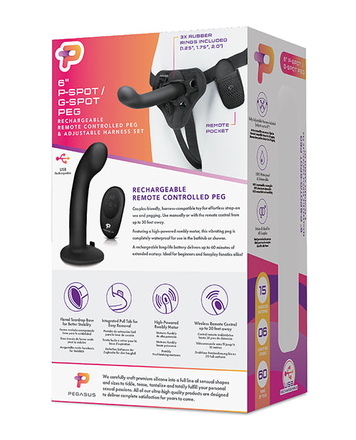 Pegasus 6' Rechargeable P-Spot G-Spot Peg w/Adjustable Harness & Remote Set - Black