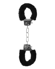 Shots Ouch Black & White Beginner's Furry Hand Cuffs - Black