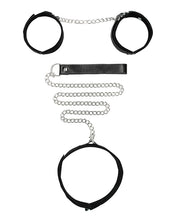 Shots Ouch Black & White Velcro Collar w/Leash & Hand Cuffs - Black