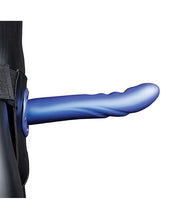 Shots Ouch 8' Textured Curved Hollow Strap On - Metallic Blue