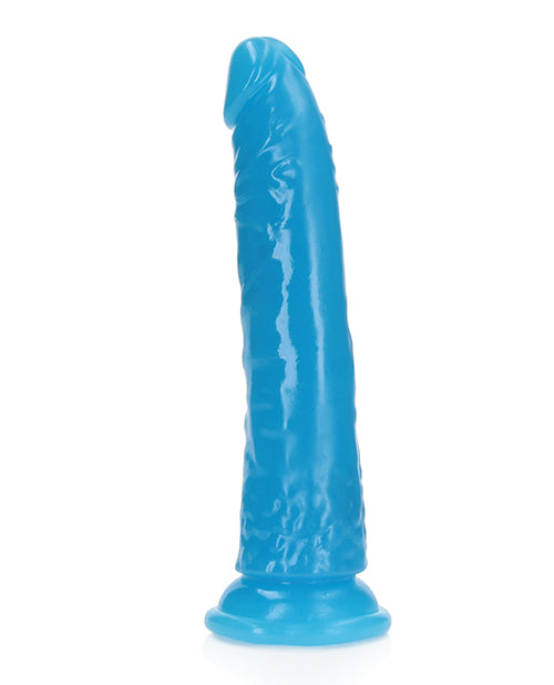 Shots RealRock 7' Slim  Dildo Glow in the Dark - Neon Blue