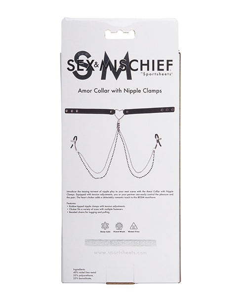 Sex & Mischief Amor Collar w/Nipple Clamps