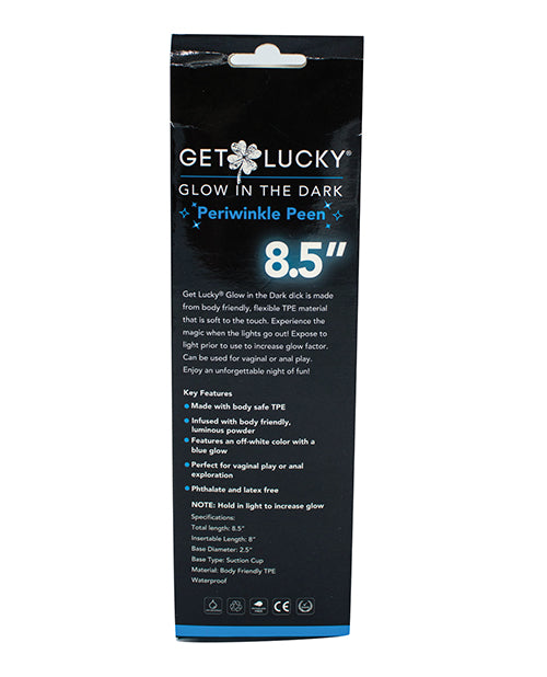 Get Lucky 8.5' Glow in the Dark Periwinkle Peen Dildo