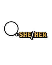 Wood Rocket She/Her Keychain - Black/Gold