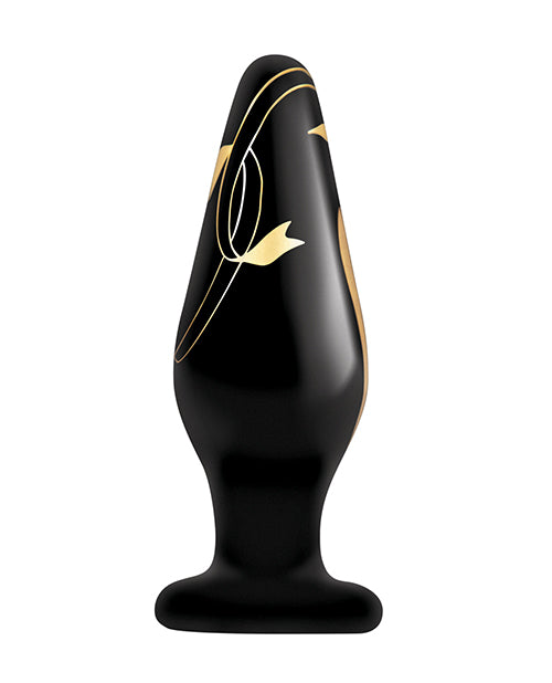 Secret Kisses 4.5' Handblown Wide Glass Plug - Black/Gold