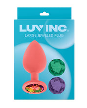 Luv Inc. Jeweled Silicone Butt Plug w/Three Stones - Large Coral