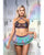 Ready Let's Glow Flash Reflective Mesh Top w/Skirt, G-String & Pom-Pom Pasties 4 pc Set - Multi Color M/L