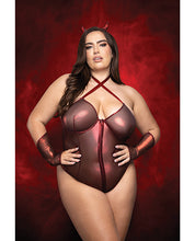 Raising Hell Front Zip Halter Teddy w/Fingerless Gloves & Headband 3 pc Set - Red S/M