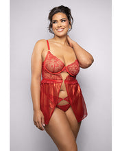 Ruby Shimmer Lace & Mesh Babydoll w/Panty - Red S/M