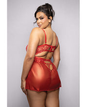 Ruby Shimmer Lace & Mesh Babydoll w/Panty - Red S/M