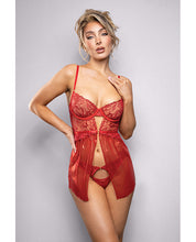 Ruby Shimmer Lace & Mesh Babydoll w/Panty - Red S/M