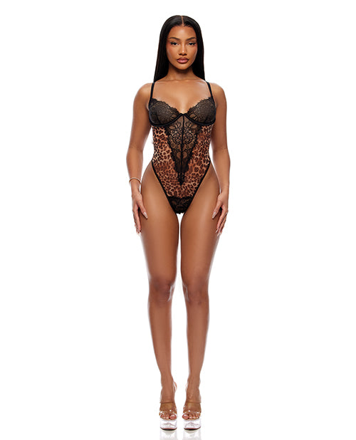Animal Instincts Sheer Mesh and Lace Teddy - Animal XL