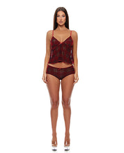 Velvet Lines Mesh Cami & Boy Short 2 pc Set - Red/Black MD