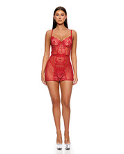 La Vie En Rose Metallic Embroidered Chemise, Panty & Belt 3 pc Set - Red LG
