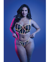 Solar Flare Flash Reflective Binding Underwire Bra & Thong - Black S/M