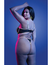 Solar Flare Flash Reflective Binding Underwire Bra & Thong - Black S/M