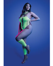 Pressure Point UV Reactive Rhinestone Studded Teddy & Gloves/Leg Warmers 2 pc Set - Neon Green O/S