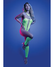 Pressure Point UV Reactive Rhinestone Studded Teddy & Gloves/Leg Warmers 2 pc Set - Neon Green O/S