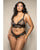 Opulence Metallic Eyelash Lace Bralette w/Pearl String Crotch Panty - Black QN