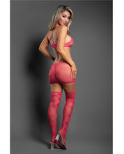 Sheer Unmatched Body Stocking 2 pc Set - Hot Pink O/S