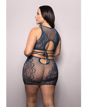 Vixen At Last Floral Lace Knit Tie Back Top w/Skirt 2 pc Set - Navy O/S