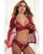 Sexy Lace Embroidered Robe, Lace Top Bra, & Open Crotch Panty 3 pc Set - Sun Dried Tomato O/S