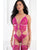 Sheer Lace Teddy w/Studded Vinyl Details & Stockings - Vivid Raspberry O/S