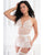 Sheer Lace Apron Style Babydoll, Garters, Open Back Panty & Stockings - White O/S