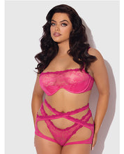 Yvone Lace Bra w/Removable Straps, Garter & Tanga Panty 3 pc Set - Pink SM