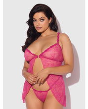 Yvone Lace Babydoll w/Front Closure & G-String 2 pc Set - Pink SM