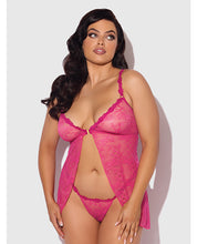 Yvone Lace Babydoll w/Front Closure & G-String 2 pc Set - Pink SM