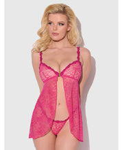 Yvone Lace Babydoll w/Front Closure & G-String 2 pc Set - Pink SM
