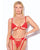 Cecily Lace Cut-Out Bra & Thong w/Garter Straps - Red SM