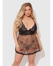 Felicia Mesh and Lace Babydoll w/G-String 2 pc Set - Leopard SM