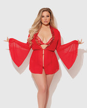 Dragon Sheer Mesh Robe w/Satin Triangle Top & G-String 3 pc Set - Red SM