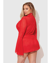 Dragon Sheer Mesh Robe w/Satin Triangle Top & G-String 3 pc Set - Red SM