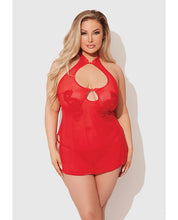 Dragon Mesh & Applique Chemise w/G-String 2 pc Set - Red SM