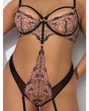 Nova Lace Teddy w/Garters - Black SM