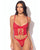 Ashley Alexiss Bustier w/Front Lace Up Ribbon Details & Matching High Cut Thong - Red MD