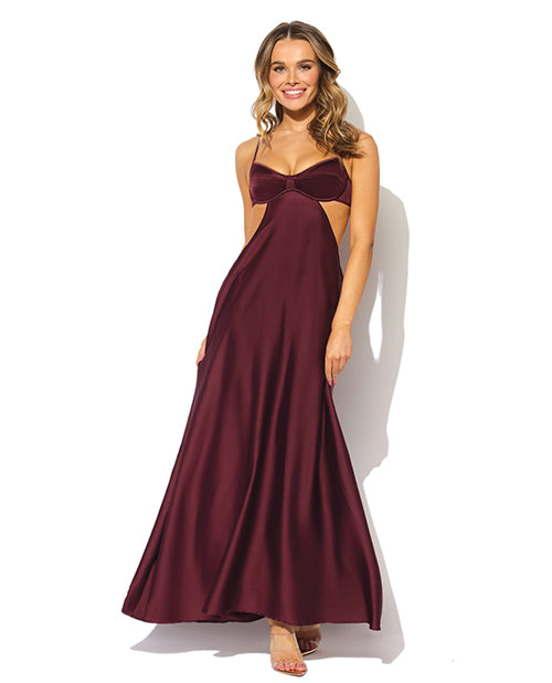 Brigeta Satin Cut Out Long Dress - Burgundy SM