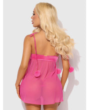 Marilyn Marabou & Mesh Babydoll & G-String Set - Pink SM
