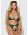 Evangeline Satin & Chain Push Up Bra, Thigh Garter Belt & G-String Set - Green SM