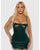 Evangeline Satin & Chain Open Cup & Back Chemise & G-String Set - Green SM