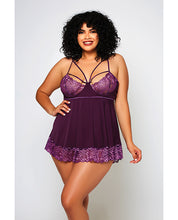 Cross Dye Lace & Microfiber Babydoll & G-String Purple SM