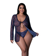 Hazy Dayz Butterfly Blacklight Reflective Tie Front Top & Thong 2 pc Set - Black Multi QN
