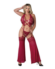 Black Cherry Plunge Top w/Removable Chaps & Cheeky Panty Set - Red S/M