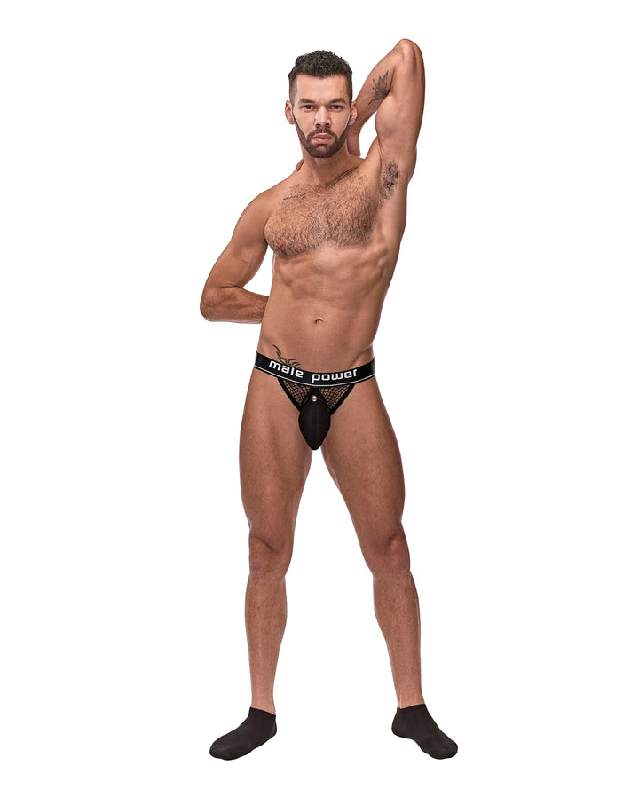 Cock Pit Fishnet Cock Ring Jock Black S/M