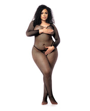 Long Sleeved All Over Fishnet Body Stocking Black QN